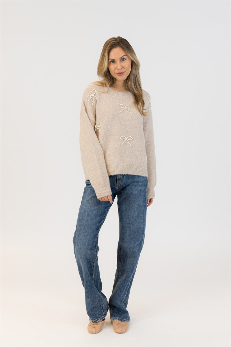 Lyla & Luxe Tops Bows Eco-Crewneck by Lyla & Luxe available at Lemonberry Boutique Aurora