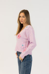 Lyla & Luxe Tops Kailie Flower Cardigan by Lyla & Luxe available at Lemonberry Boutique Aurora