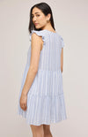 Back view of the Maggie dress by Gentle Fawn, in blue and white.