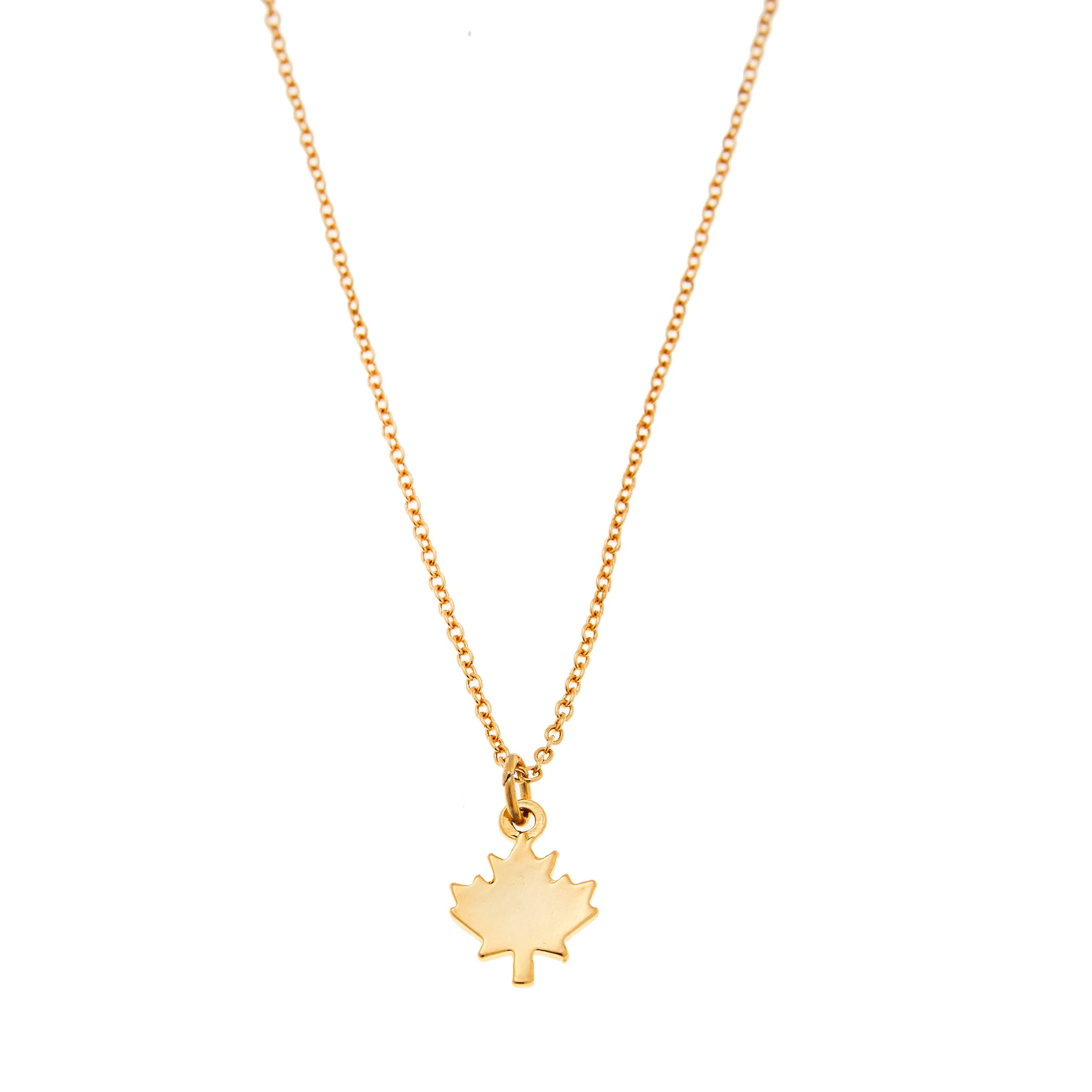 Isolated product shot of Maple Leaf Charm Necklace in gold by Foxy Originals