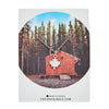 Maple Leaf Charm Necklace in silver displayed on card with cabin forest background – Foxy Originals at Lemonberry