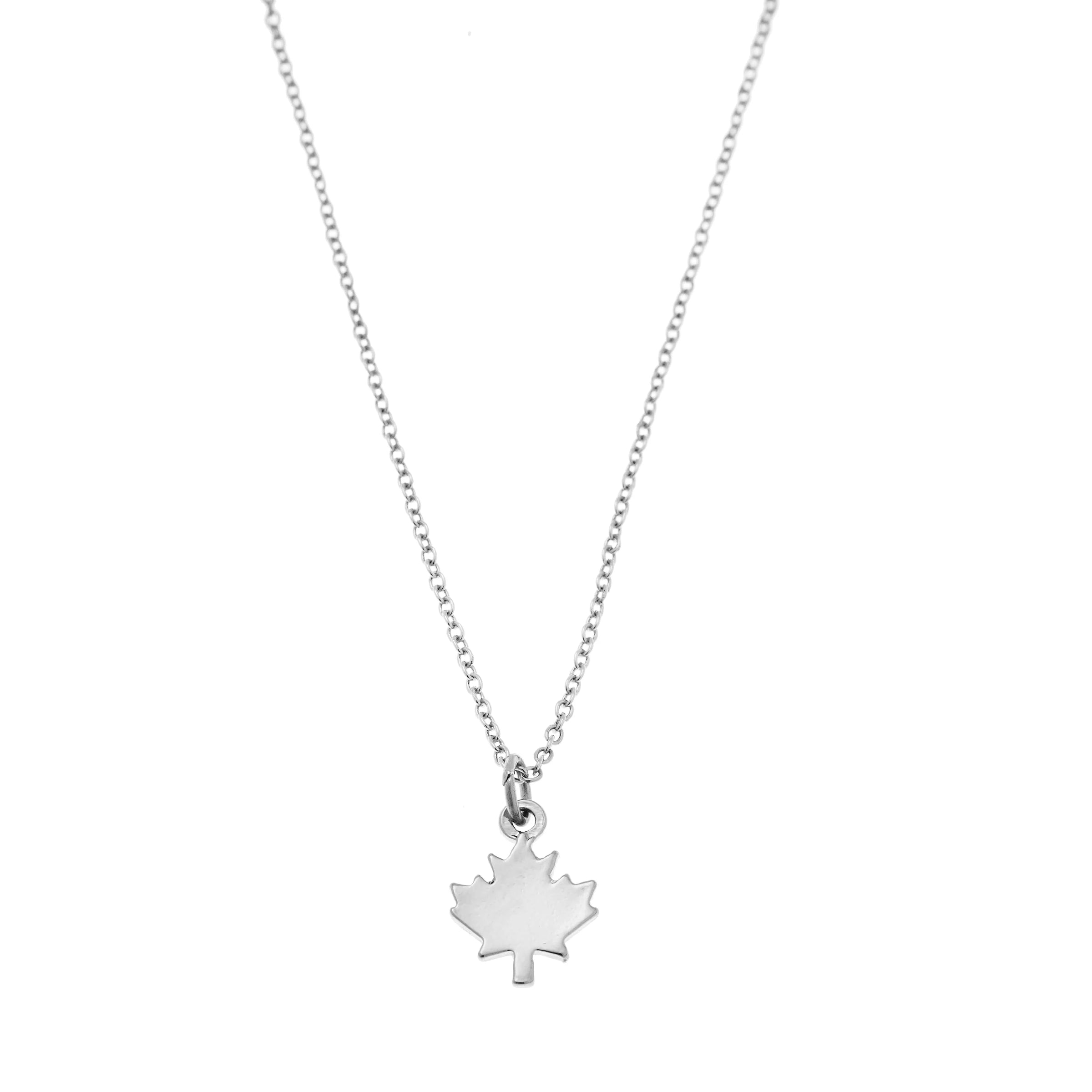 Isolated product shot of Maple Leaf Charm Necklace in silver by Foxy Originals