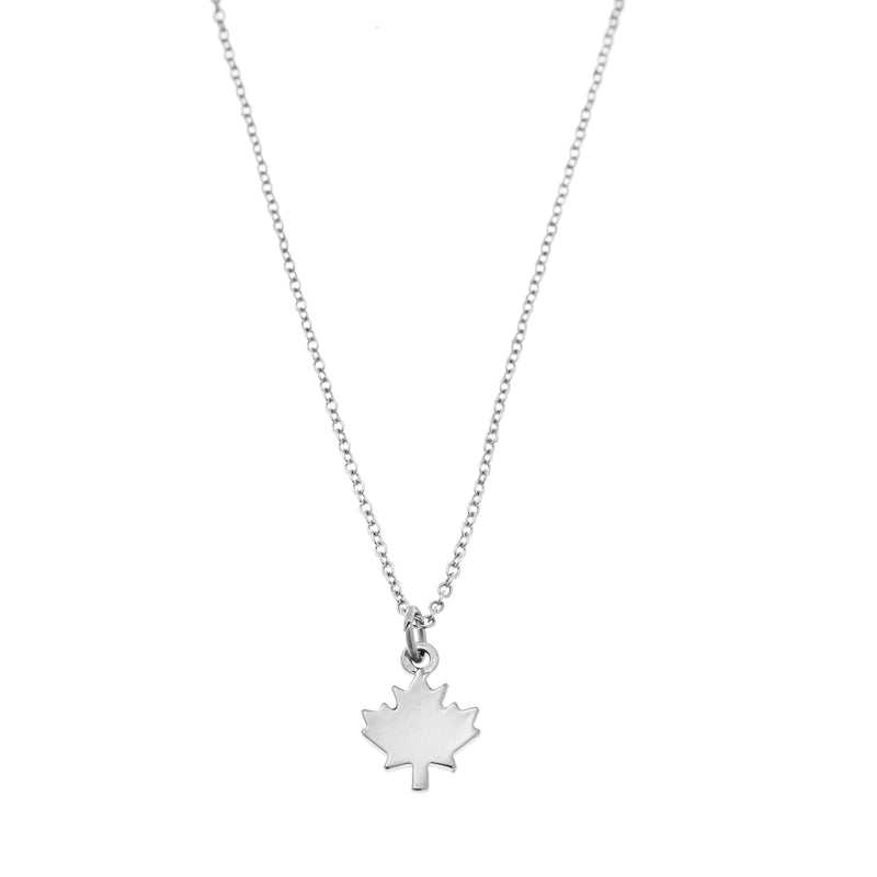 Isolated product shot of Maple Leaf Charm Necklace in silver by Foxy Originals