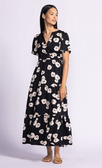 Margaret Dress by Pink Martini - a Canadian fashion designer - on a model  pairing it with brown sandals available at Lemonberry Aurora, Ontario.