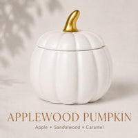 Market Candle Company Applewood Pumpkin ceramic candle with apple, sandalwood and caramel scent notes at Lemonberry Aurora