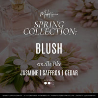 Market Candle Company Blush soy wax candle pink glass with floral box packaging Lemonberry Aurora