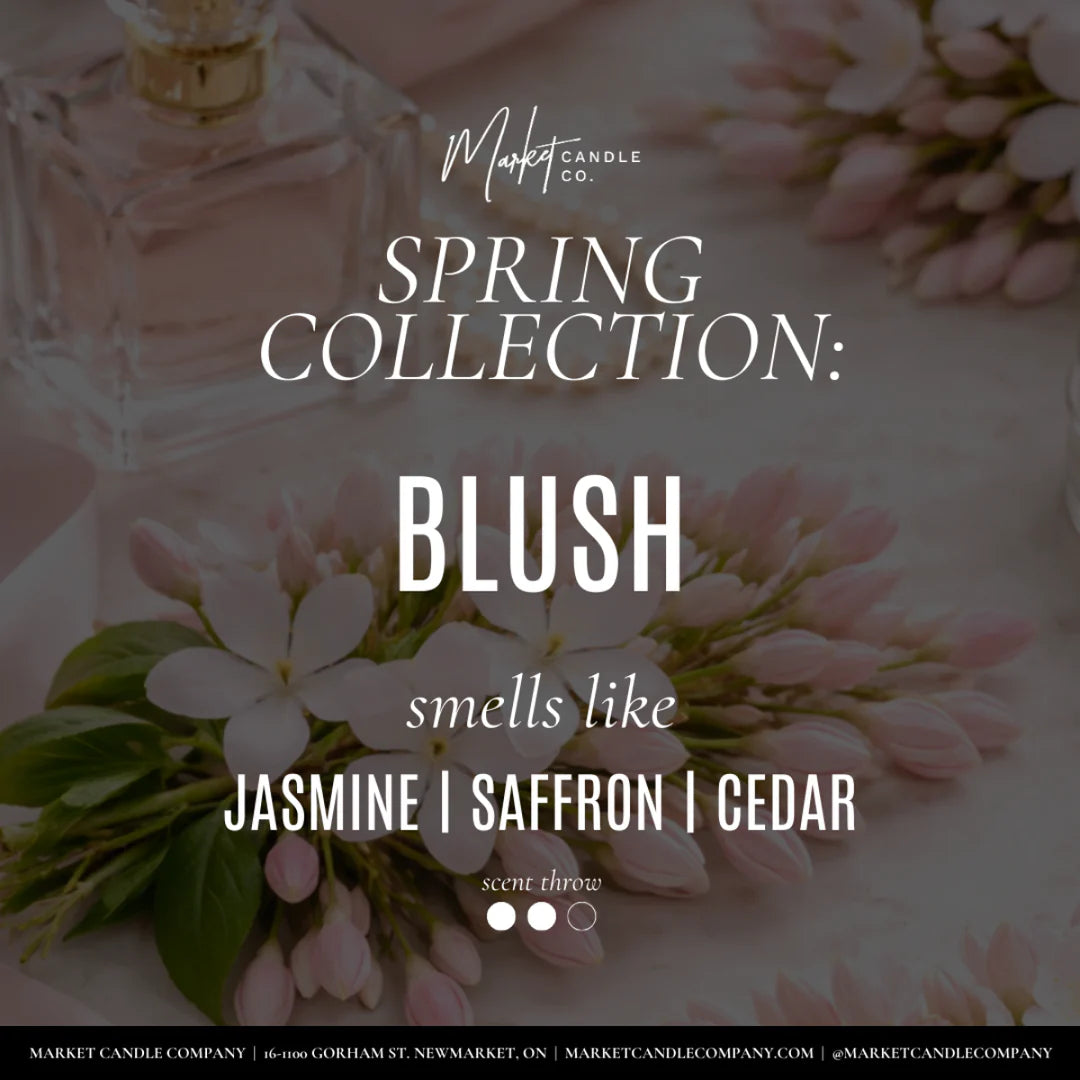 Market Candle Company Blush soy wax candle pink glass with floral box packaging Lemonberry Aurora