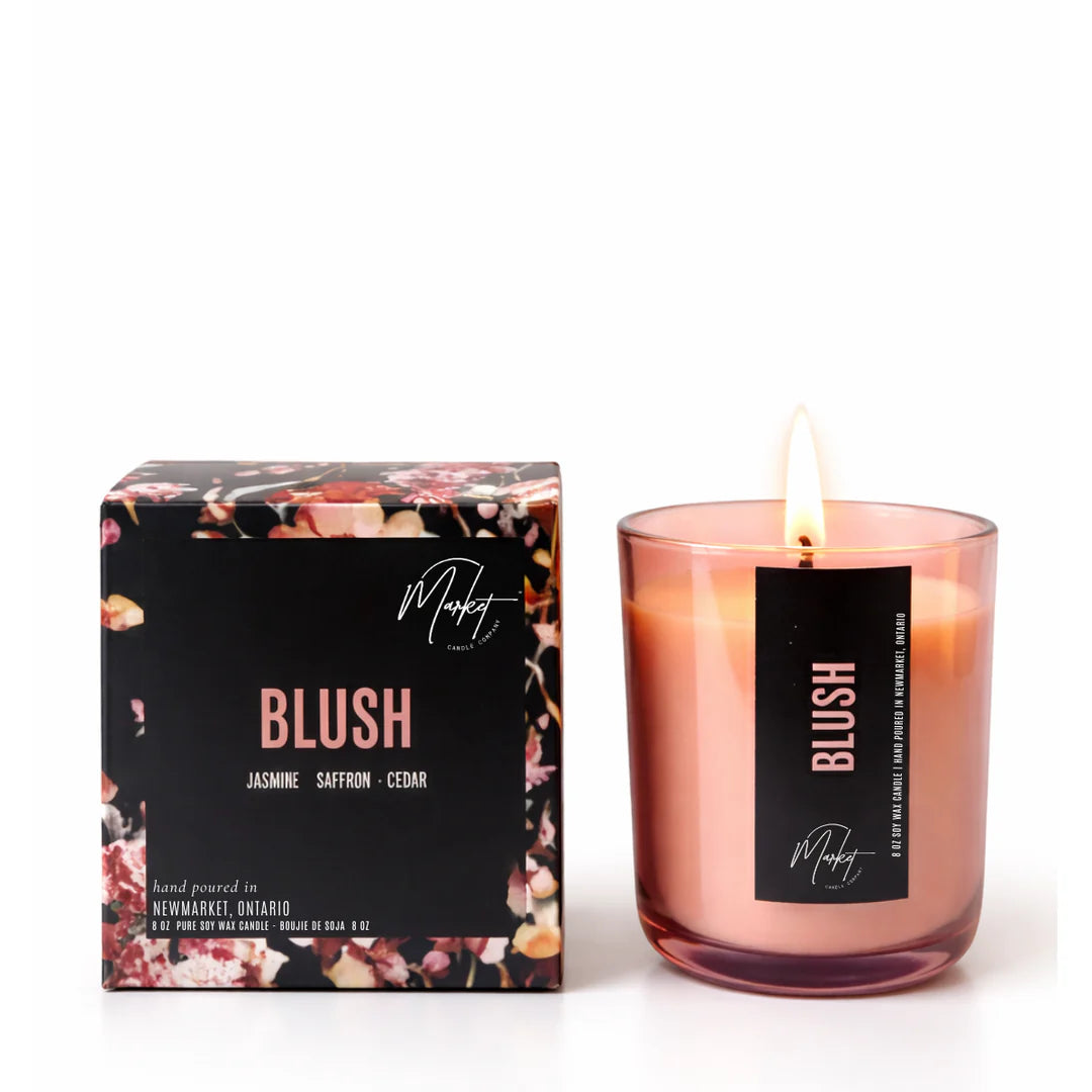 Market Candle Company Blush soy wax candle pink glass jar front view Lemonberry Aurora