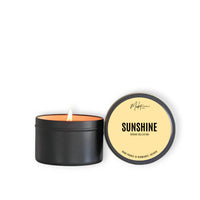 Market Candle Company Sunshine mini soy candle black tin front view Lemonberry Aurora