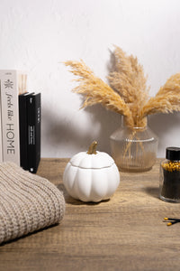 Pumpkin Ceramic Candle in white