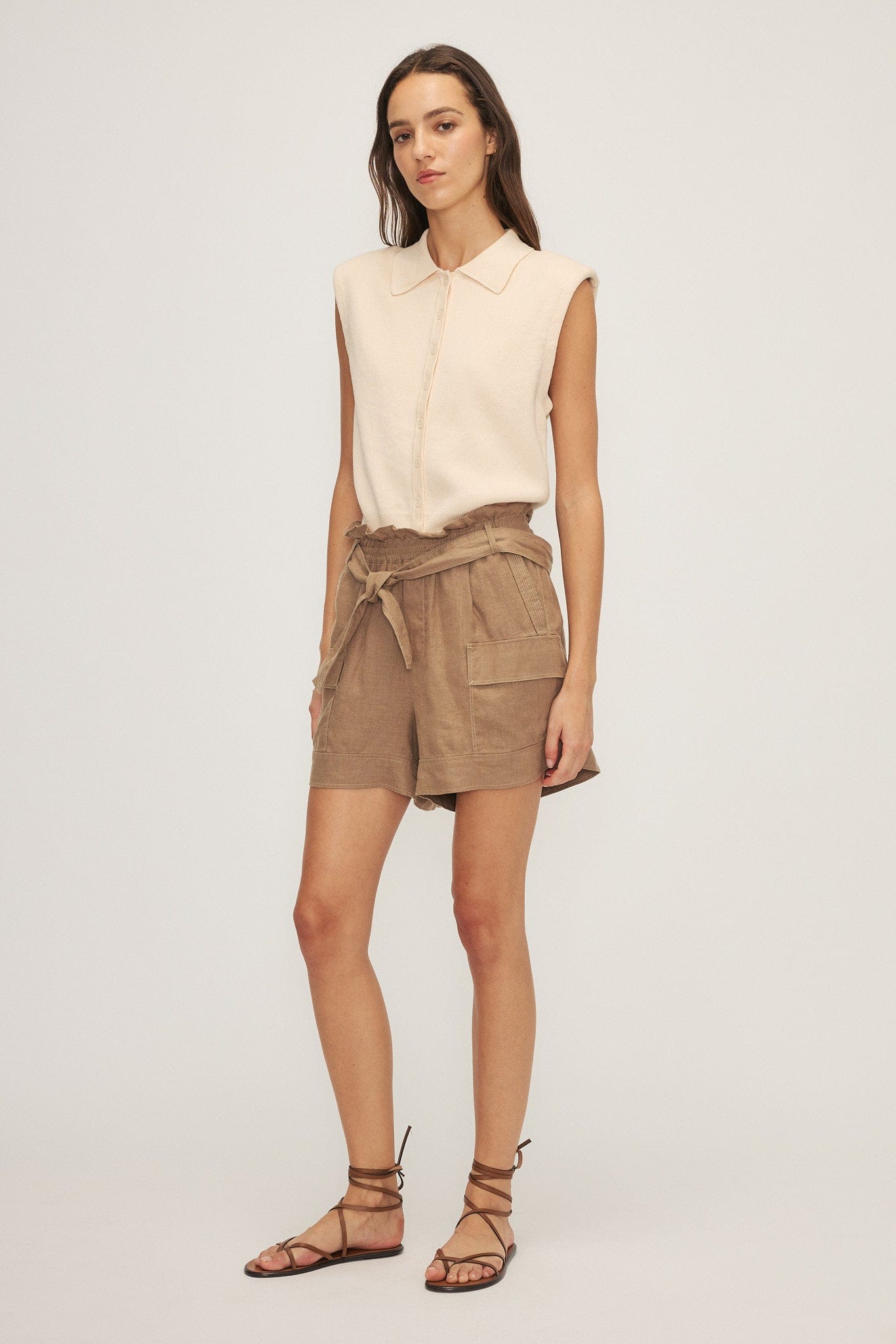 Melissa Nepton Bottoms Spencer Short by Melissa Nepton - Khaki Linen Shorts available at Lemonberry Boutique Aurora