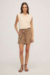 Melissa Nepton Bottoms Spencer Short by Melissa Nepton - Khaki Linen Shorts available at Lemonberry Boutique Aurora