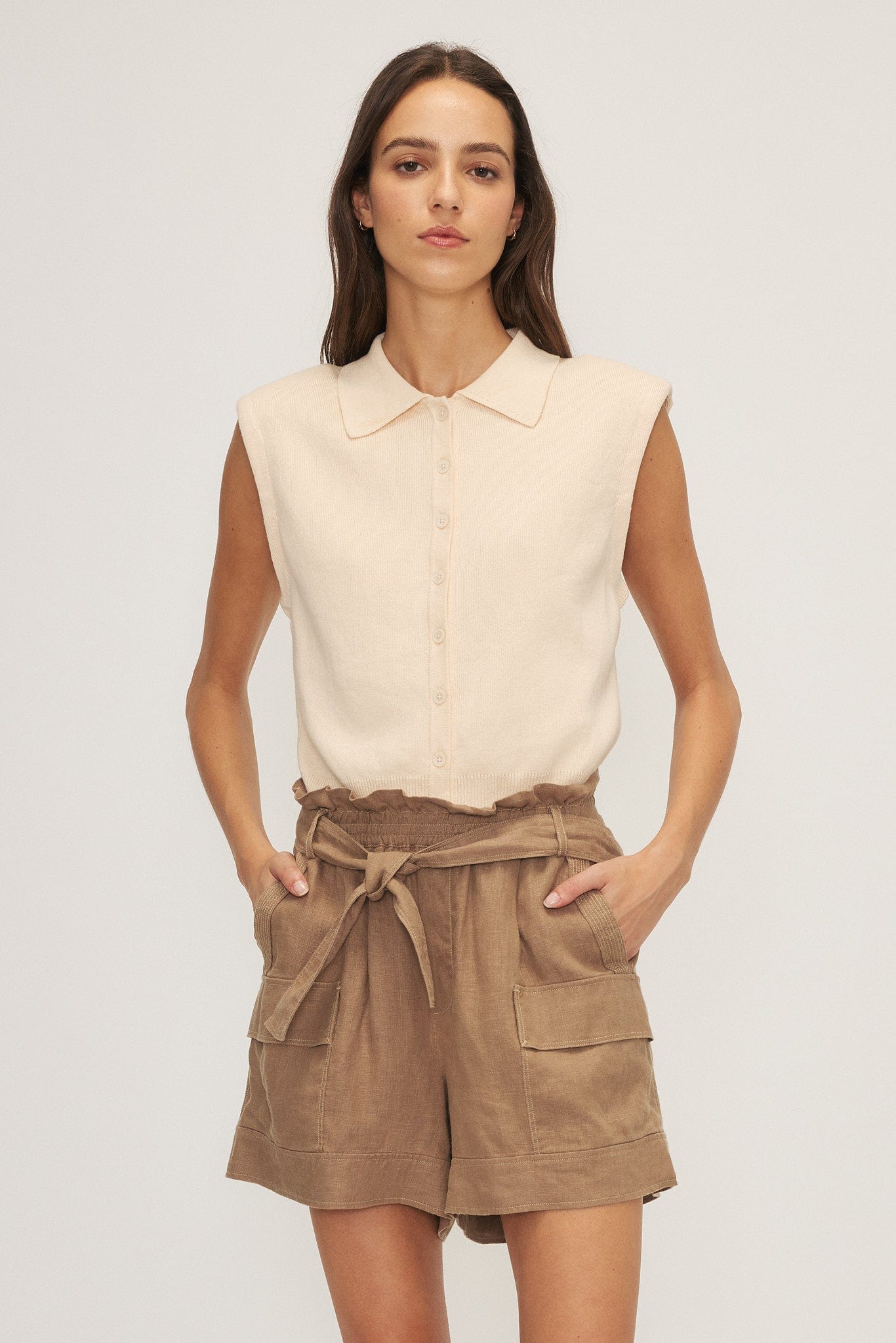 Melissa Nepton Bottoms Spencer Short by Melissa Nepton - Khaki Linen Shorts available at Lemonberry Boutique Aurora