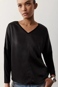 Melissa Nepton Cindy black V-neck blouse, front view