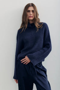 Melissa Nepton Elga navy turtleneck sweater, front view