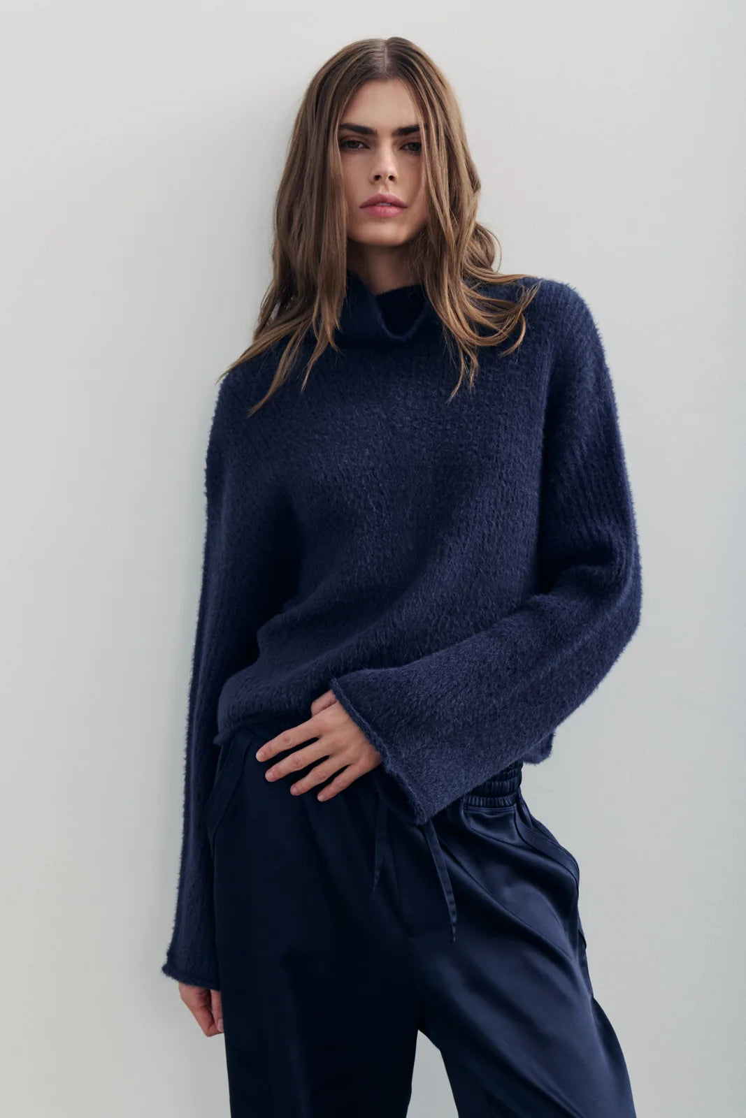 Melissa Nepton Elga navy turtleneck sweater, front view