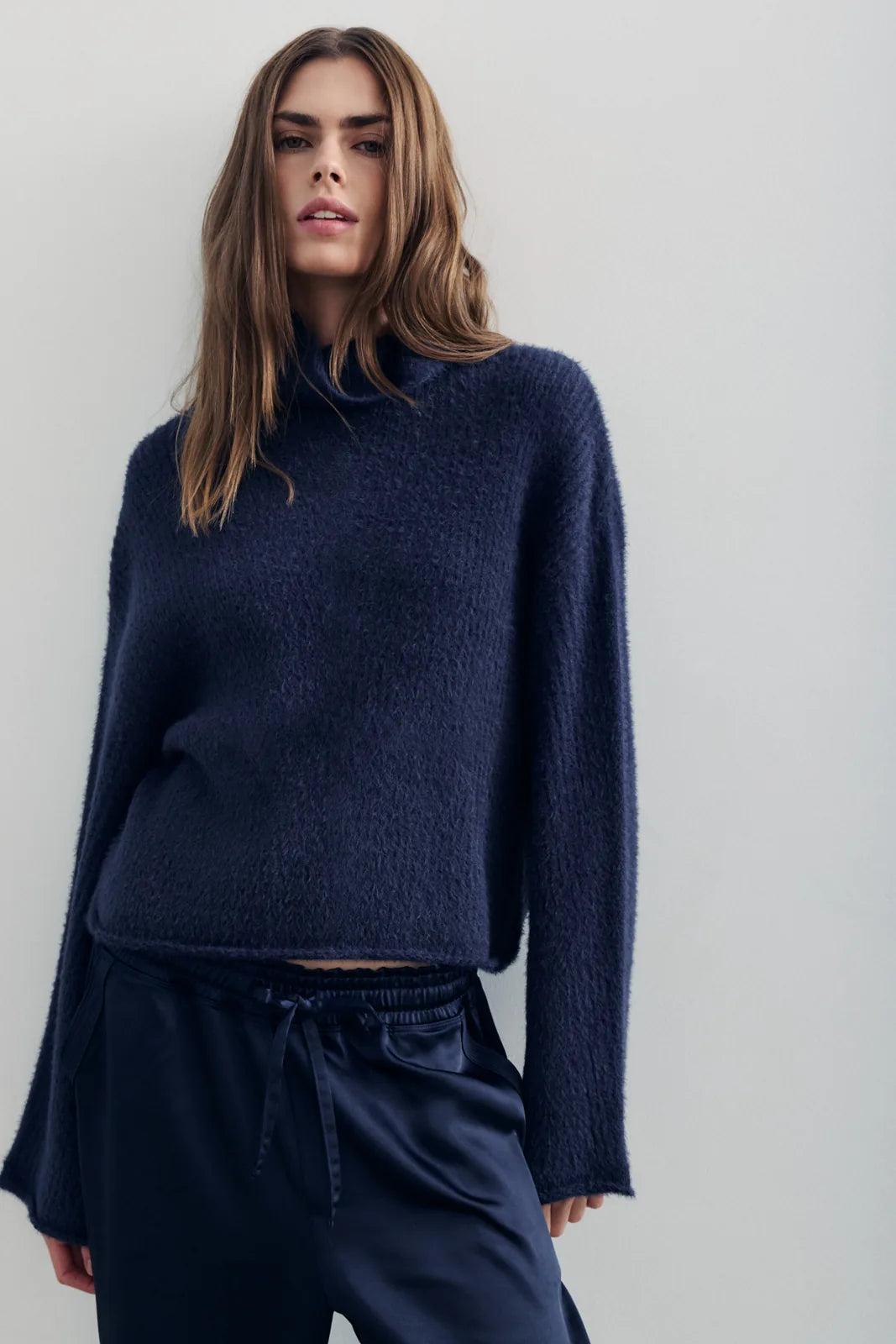Melissa Nepton Elga navy turtleneck sweater with matching trousers