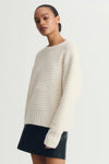 side view of cream textured ottoman knit pullover — Melissa Nepton, Lemonberry Aurora detail
