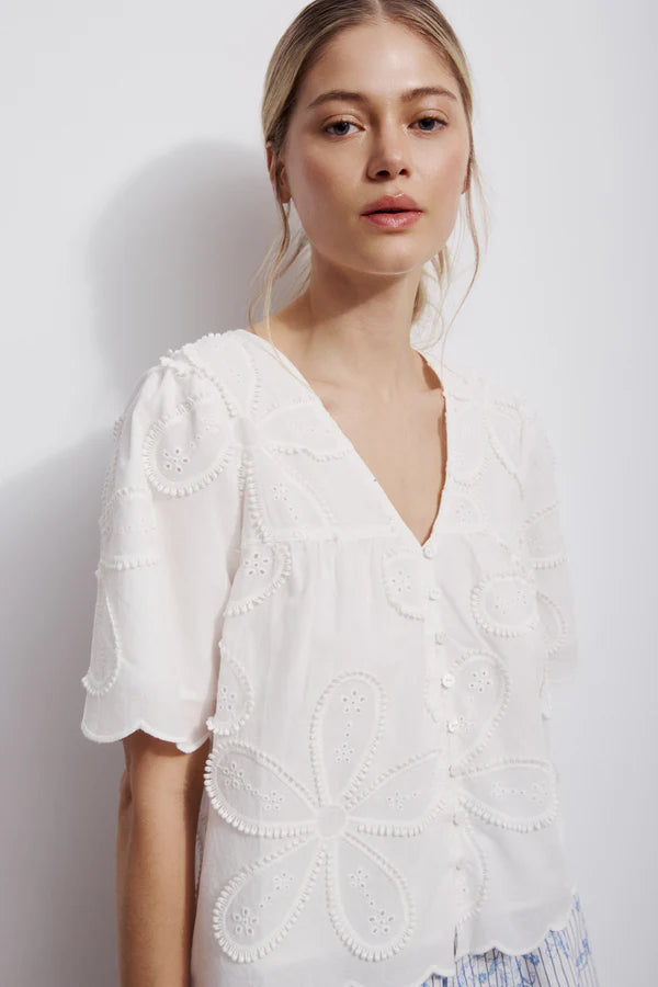 Melissa Nepton Everly blouse with floral embroidery front view Lemonberry Aurora