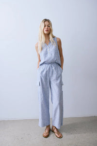 Melissa Nepton Finn Pants Navy Stripe Wide Leg