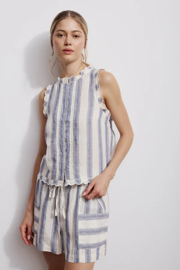 Melissa Nepton Layana Top denim blue stripe angled front view Lemonberry Aurora