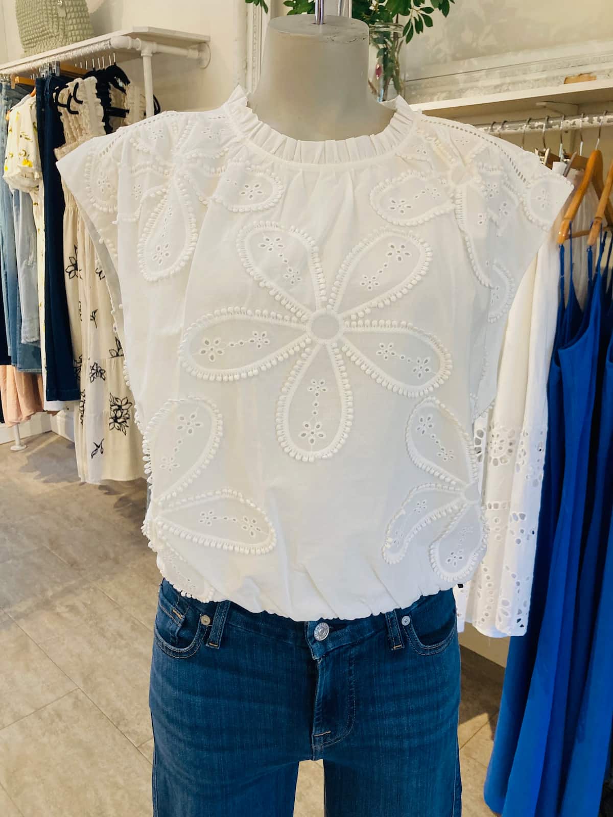 Melissa Nepton Licia embroidered cotton top in white front view at Lemonberry Aurora
