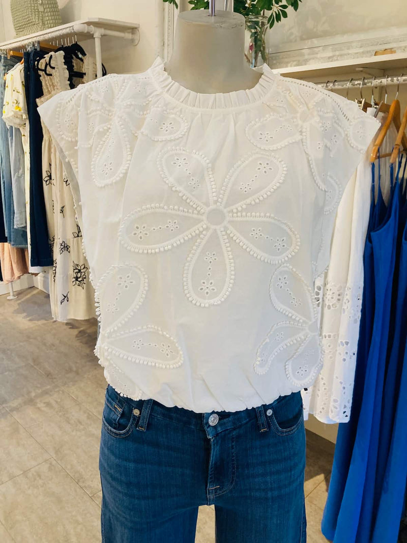Melissa Nepton Licia embroidered cotton top in white front view at Lemonberry Aurora