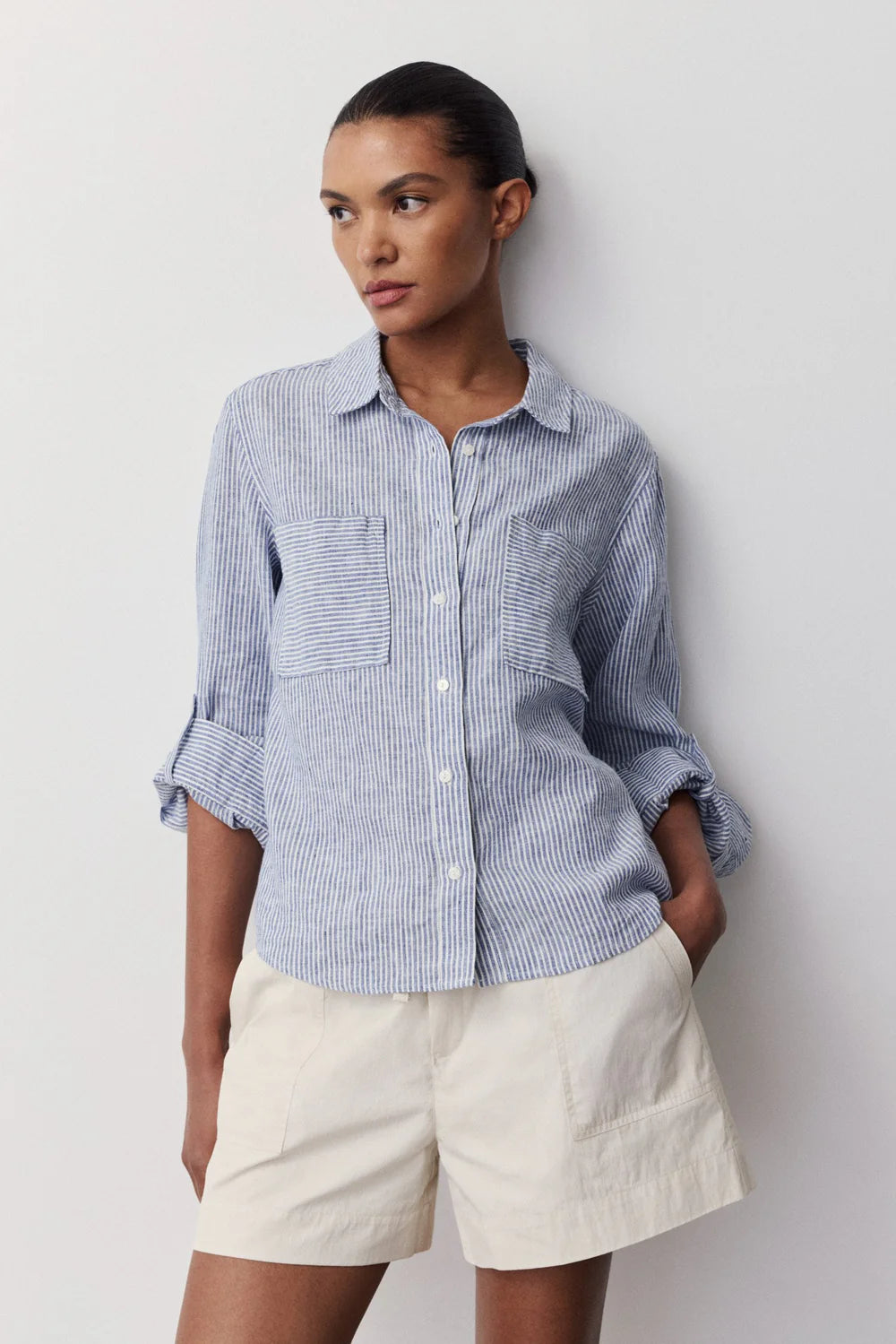 Melissa Nepton Moca Navy Striped Shirt