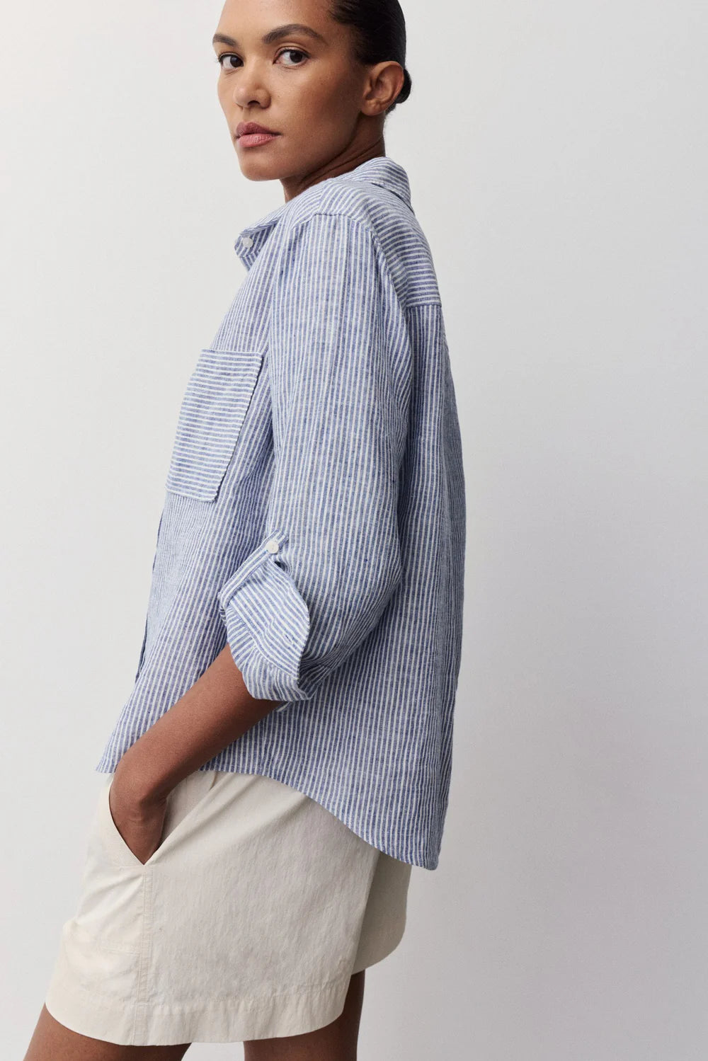 Melissa Nepton Moca Navy Striped Shirt