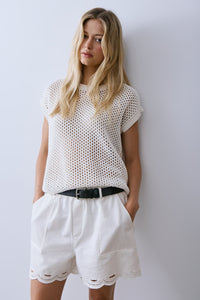 Melissa Nepton Nolan off white knit top styled with white shorts