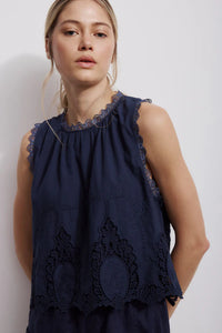 Melissa Nepton Rio Top navy embroidered front view Lemonberry Aurora