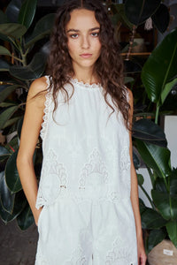 Melissa Nepton Rio top off white embroidered lace tank front view Lemonberry Aurora