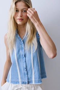 Melissa Nepton Zander sleeveless cotton blouse, front view