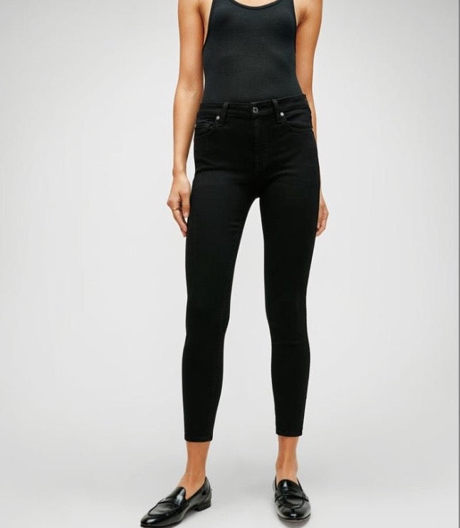 black mid rise ankle skinny jeans for women 7 For All Mankind Lemonberry Aurora worn