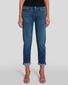 Mid-Rise Button-Fly Boyfriend Jeans – Close-up Front View Paired with Black Tank