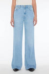 Front view of Modern Dojo Trouser Jean by 7 For All Mankind, women's wide leg denim in Trendsetter blue wash, showcasing subtle flare available at Lemonberry in Aurora.