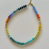 Namaste Jewellery Dania Rainbow Tide necklace with multicolour blue, aqua, yellow, and purple stone beads on white background - Lemonberry Aurora