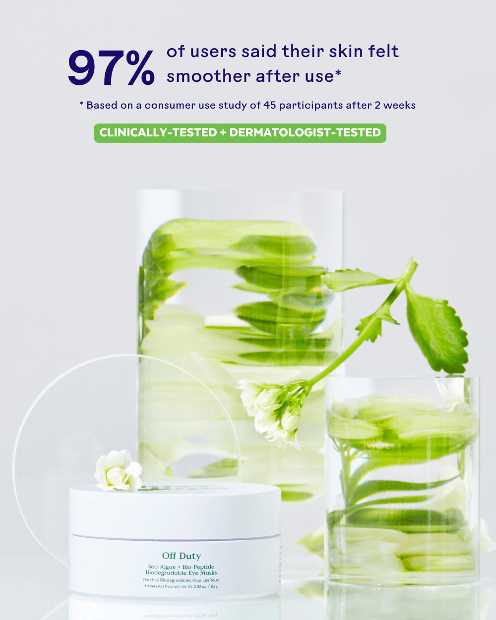 Clinical test results for Off Duty eye mask by Three Ships with smooth skin claims