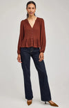 Front view of Gentle Fawn Ophelia blouse in mahogany, feminine peplum shape – Lemonberry Aurora