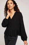 Gentle Fawn Ophelia blouse in black, button-front detail, styled with jeans – Lemonberry Aurora