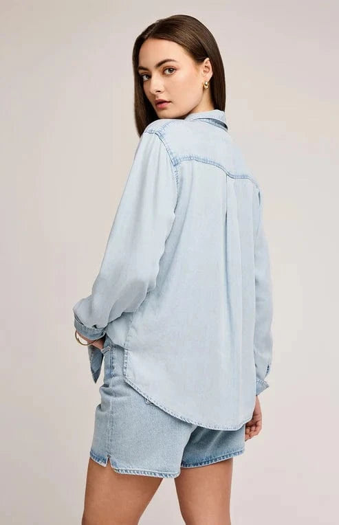 Back view of Gentle Fawn Ozzy Button Down Shirt in tencel, available at Lemonberry Aurora