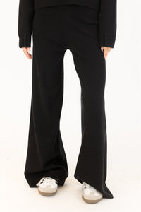 Lyla & Luxe Pico wide-leg pants in chocolate brown, styled with taupe knit top