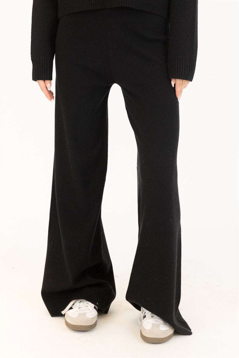 Lyla & Luxe Pico wide-leg pants in chocolate brown, styled with taupe knit top