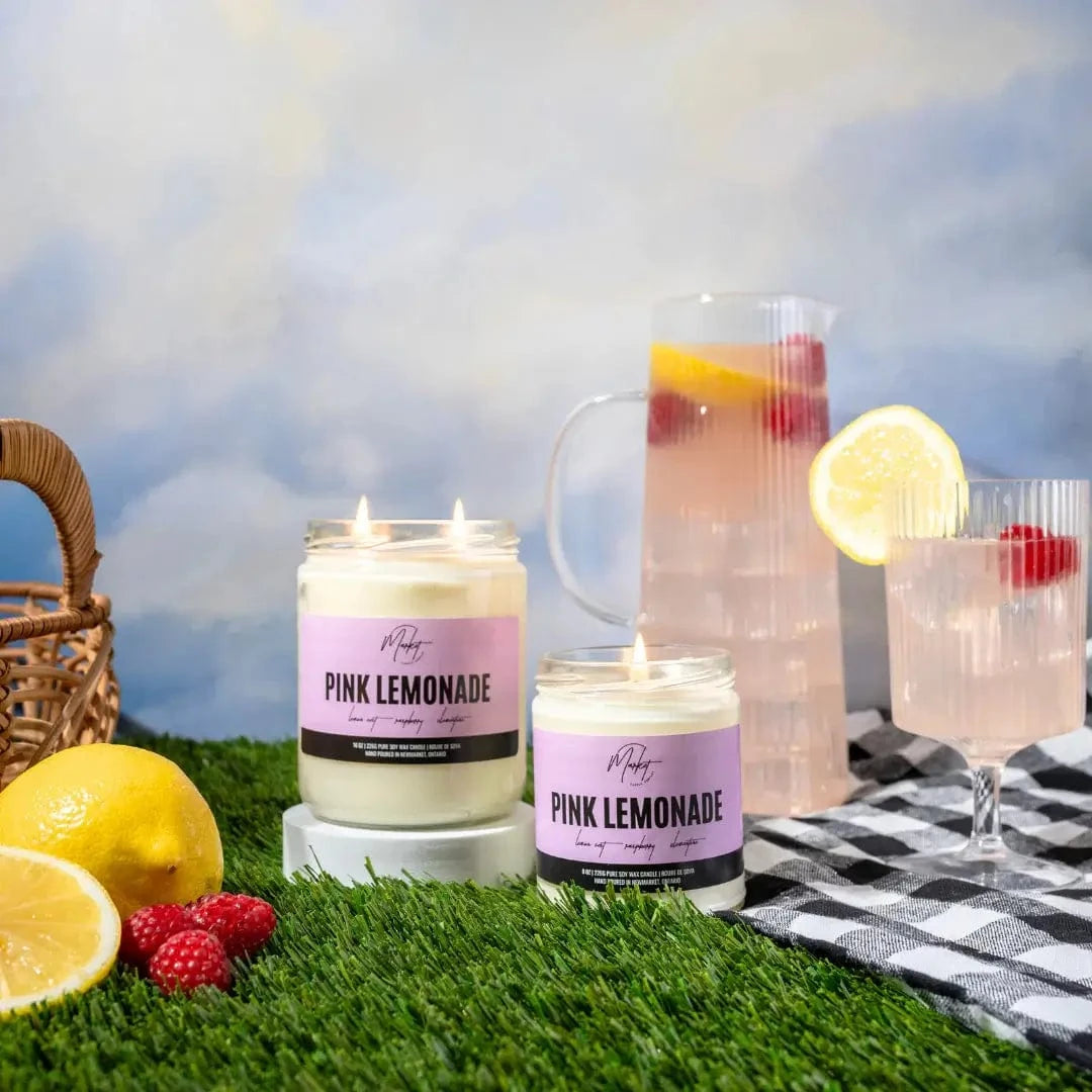 Summer display of the Pink Lemonade candle by Market Candle Company at Lemonberry
