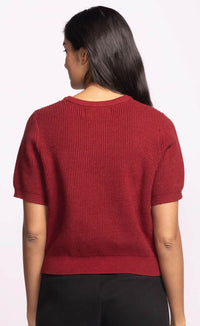Burgundy knit sweater back view, Pink Martini — Lemonberry Aurora