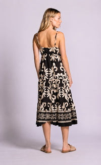 Pink Martini Archwood Dress in black floral print back view at Lemonberry Aurora