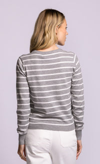 Pink Martini Armita sweater grey stripe lightweight knit back view Lemonberry Aurora