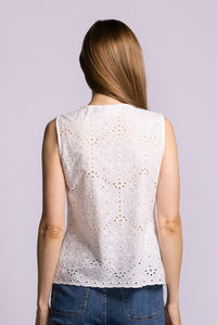 Pink Martini Azalea white eyelet sleeveless top back view Lemonberry Aurora