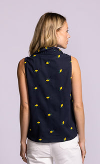 Pink Martini Becky top Navy Lemon sleeveless back view Lemonberry Aurora