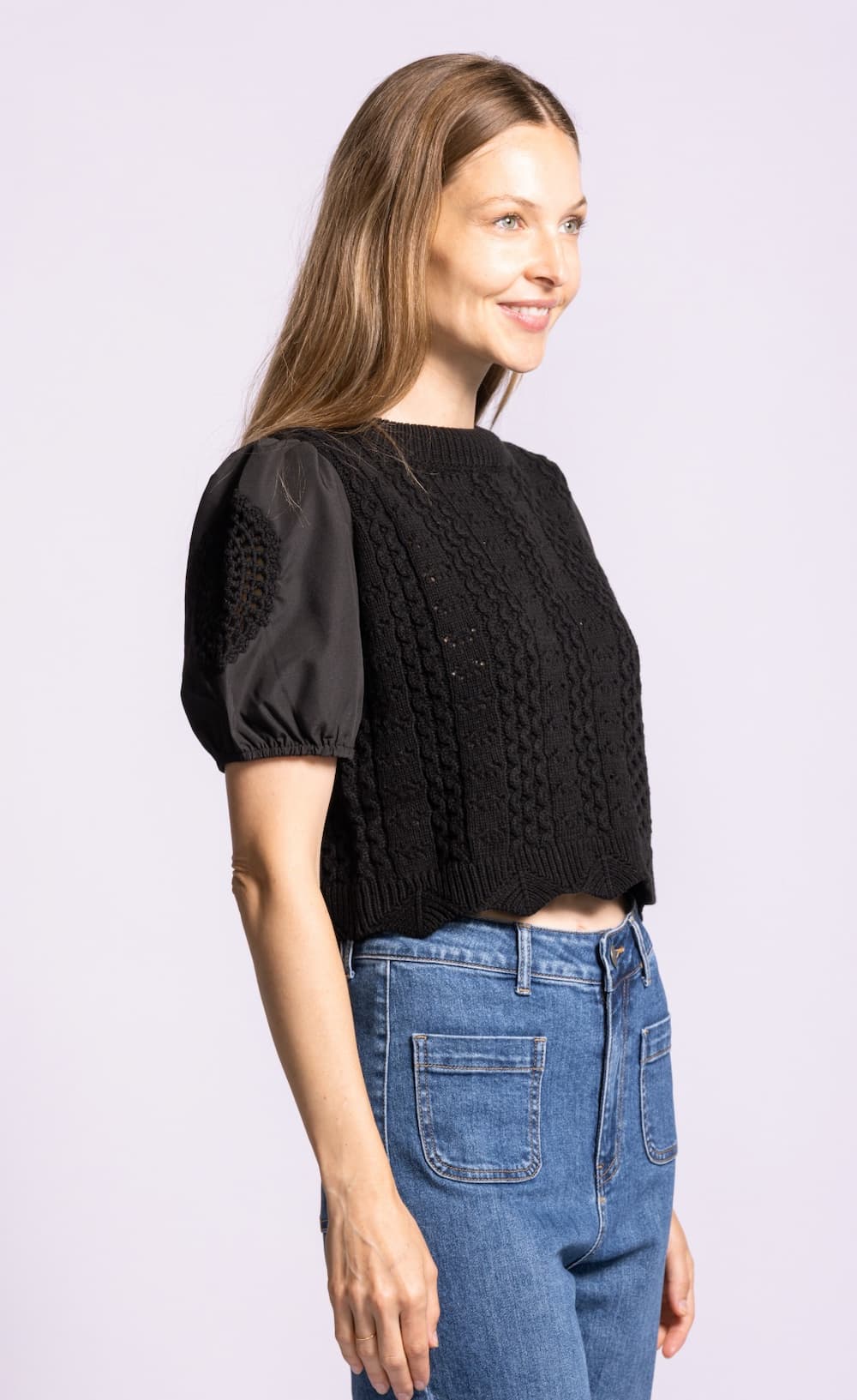 Pink Martini Bliss Sweater black front  angle view Lemonberry Aurora